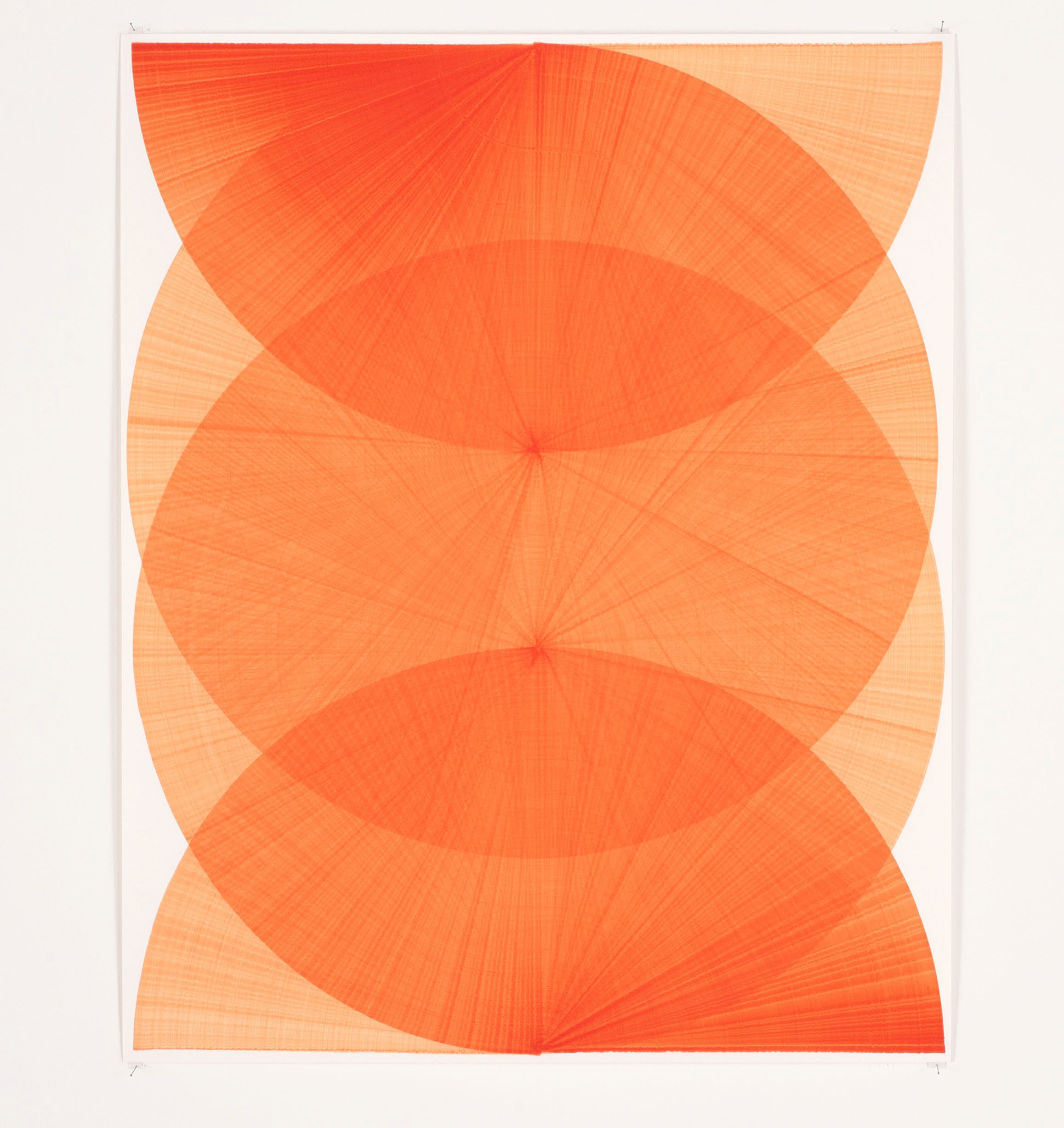 Thomas Trum, Two orange lines 34, acryl op papier, 104 x 84 cm. (2020)
