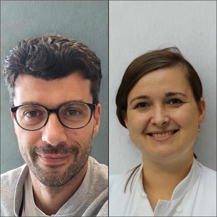 Portretfoto van de onderzoeker Pietro Spitali (links) en Nadine Ikelaar (rechts)
