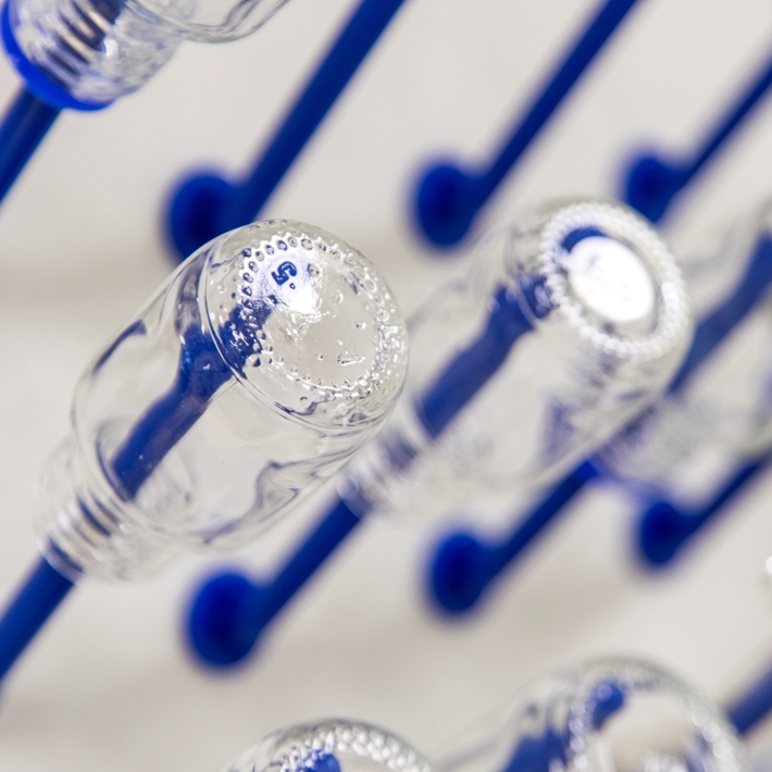 Glasswork drying on rack