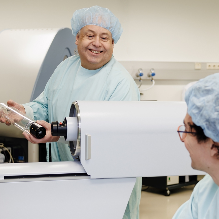 Researchers working with MicroCT